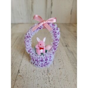 Mini unique laced bunny Easter basket ornament egg rabbit purple spring